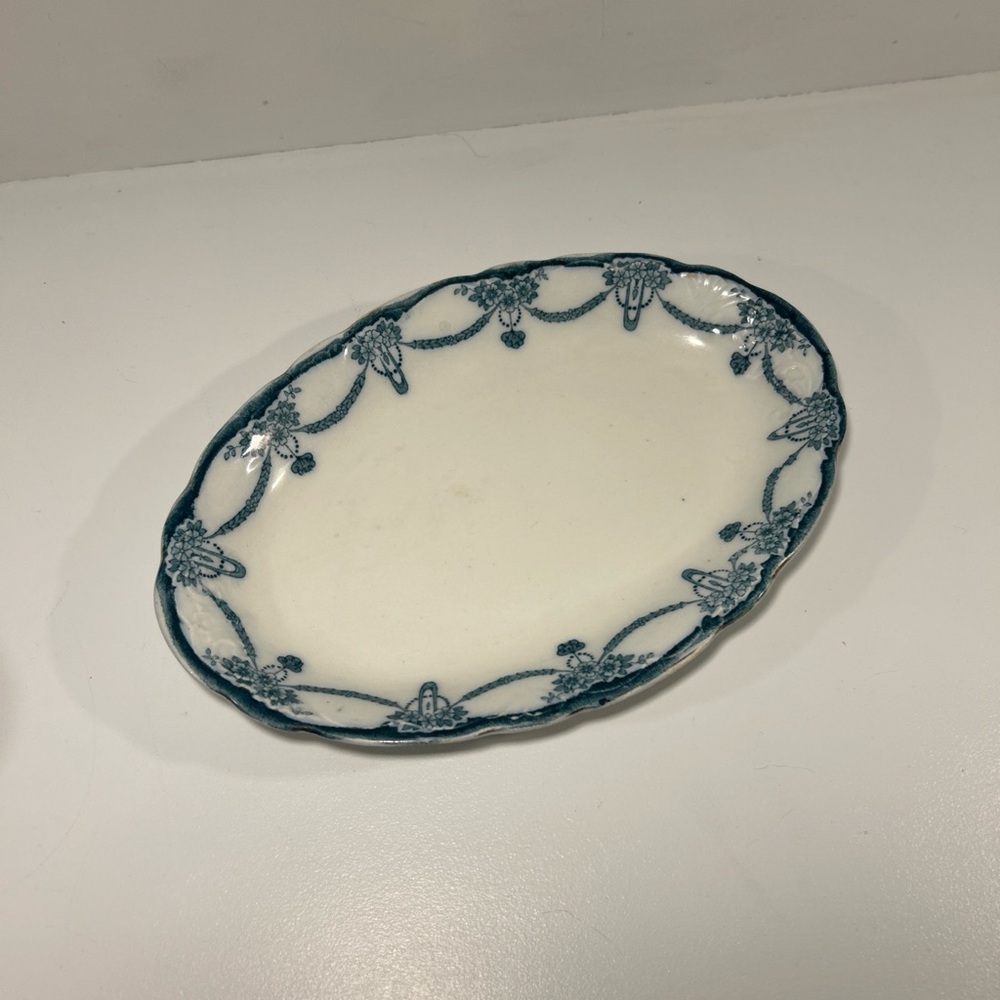 Antique New Wharf Pottery EVA NWP England Blue Transferware Oval Platter